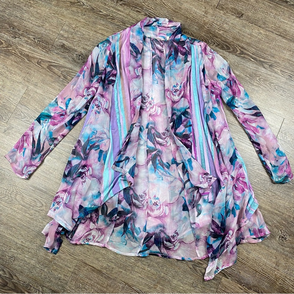 Soft Surroundings Kimono Women XS Colorful Long Sleeve Open Front Layered Rayon